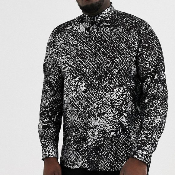 Twisted Tailor Sz 2XL Silver Snakeskin Sheer Shirt - Picture 1 of 8